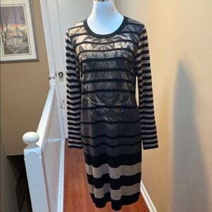 Striped Black and Gray Long Sleeve Dress